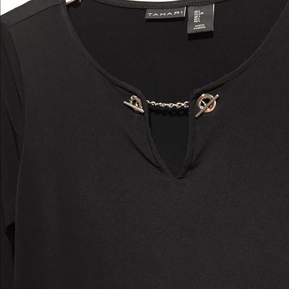 Women’s Tahari Brand Black Blouse w/ Metal Accents - Picture 2 of 8
